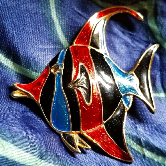 Jewelry - Relisted -Angel fish enamel brooch pin red blue black gold